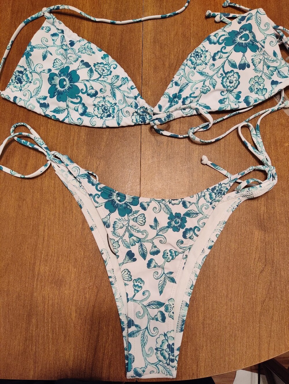 SHEIN Teal Floral Tie-Side Bikini Set